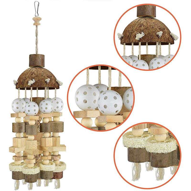 Foto 3 | Jaula De Juguete Para Pájaros Con Bloques De Madera Natural Para Loros Grandes - Venta Internacional.