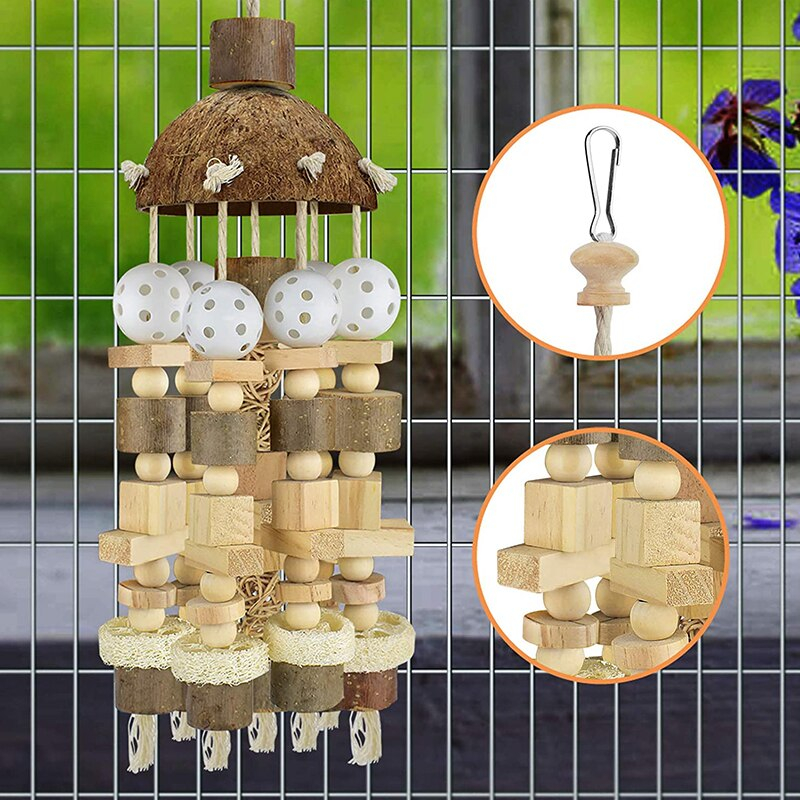 Foto 4 | Jaula De Juguete Para Pájaros Con Bloques De Madera Natural Para Loros Grandes - Venta Internacional.