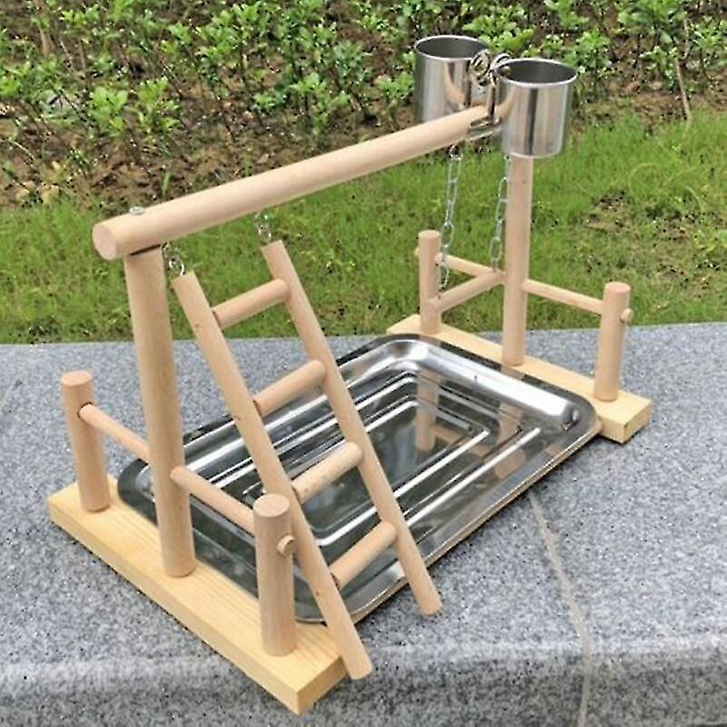 Foto 3 pulgar | Centro De Actividades Con Soporte De Madera De Loro Huoguo Para Pájaros Con Escalera - Venta Internacional.