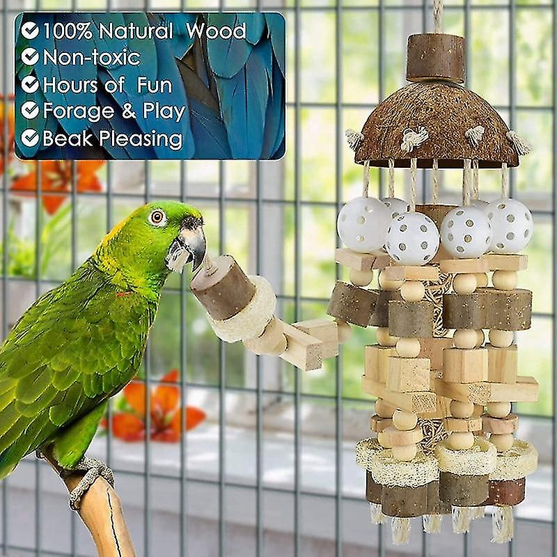 Foto 5 | Juguete Para Pájaros Huoguo, Pájaro Y Loro, Bloques De Madera Natural - Venta Internacional.