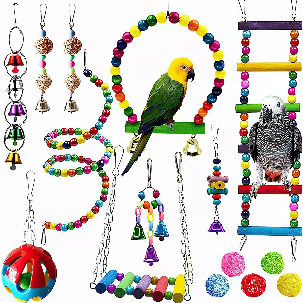 Foto 3 pulgar | Juguetes para Loros y Aves Eo Safe Imports Esi-17250 Multicolor con Escalera y Campana 15 Piezas