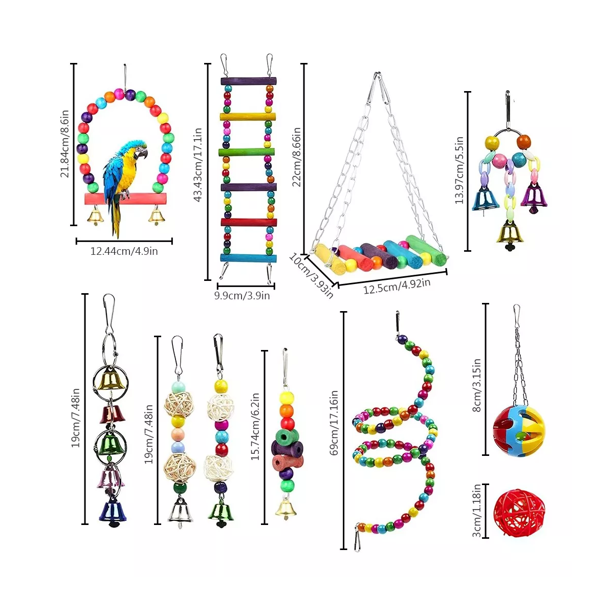 Foto 4 pulgar | Juguetes para Loros y Aves Eo Safe Imports Esi-17250 Multicolor con Escalera y Campana 15 Piezas