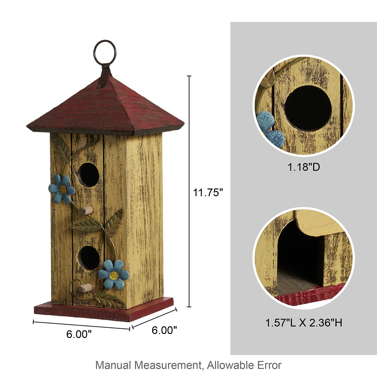 Foto 4 pulgar | Casa Colgante Decorativa Para Pájaros Glitzhome De Madera Pintada A Mano - Venta Internacional.