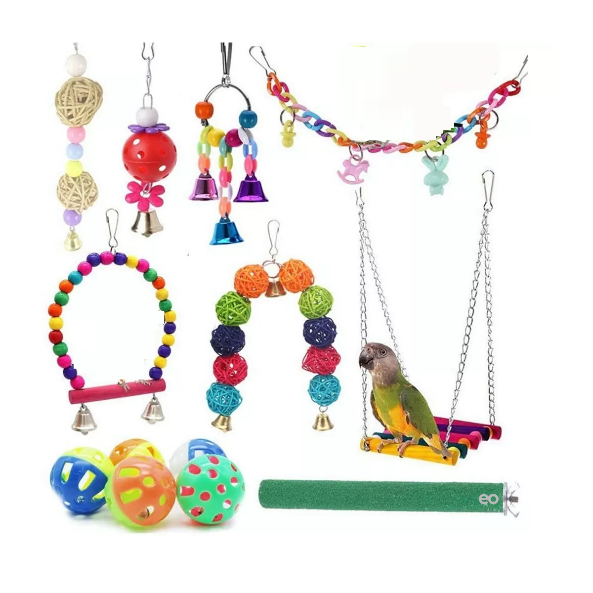 Foto 2 pulgar | Kit Juego De Juguete De Loro Pájaro De 13 Piezas Con Campanas No Incluye Mascotas Eo Safe Imports Esi-9746-1 Multicolor