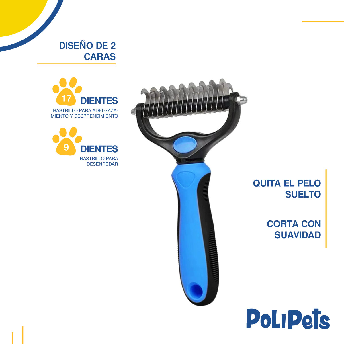 Foto 4 pulgar | Cepillo Peine 2 en 1 Poli Pets Azul Deslanador para Perro y Gato