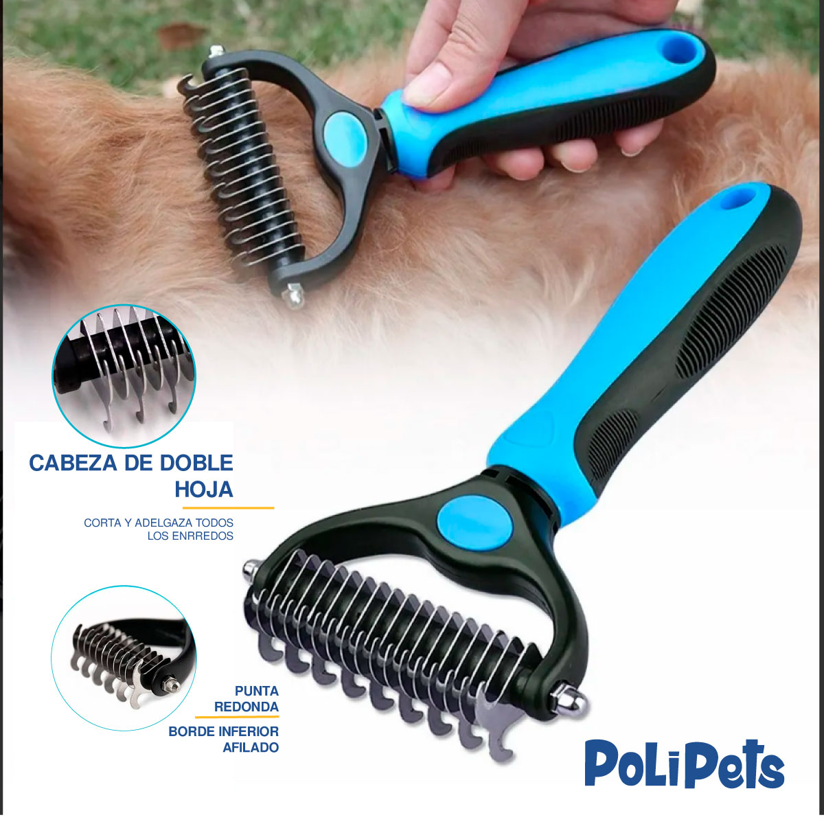 Foto 5 pulgar | Cepillo Peine 2 en 1 Poli Pets Azul Deslanador para Perro y Gato
