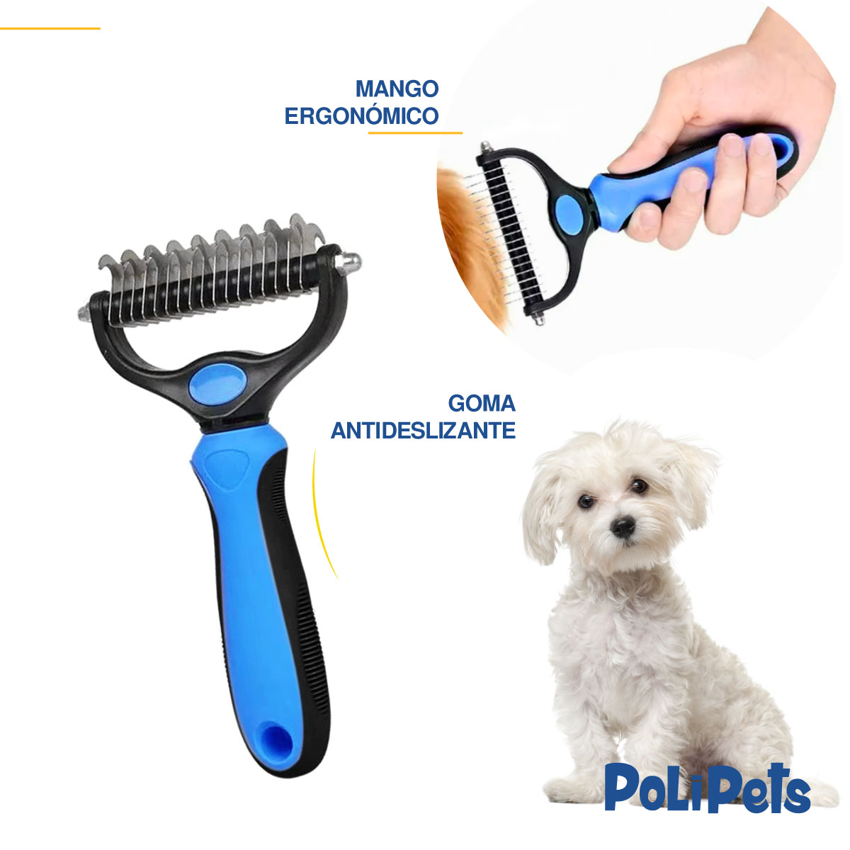 Foto 6 pulgar | Cepillo Peine 2 en 1 Poli Pets Azul Deslanador para Perro y Gato
