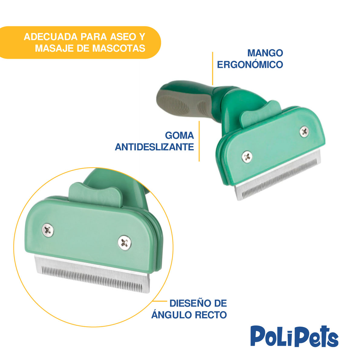 Foto 5 pulgar | Cepillo Peine Deslanador Poli Pets Verde para Perro y Gato