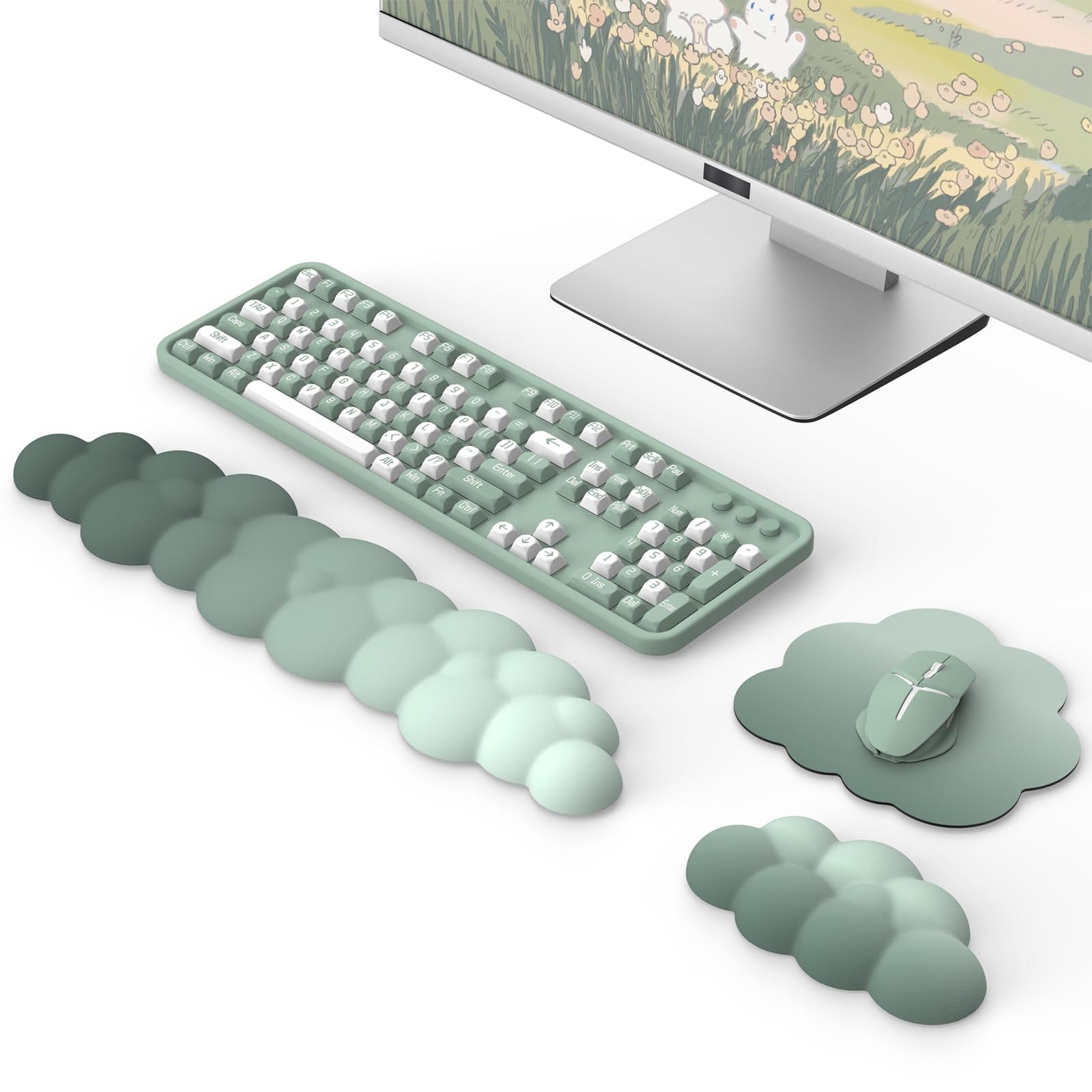 Foto 1 | Set De Reposamuñecas Moko Cloud Para Teclado Y Ratón, Color Verde - Venta Internacional.
