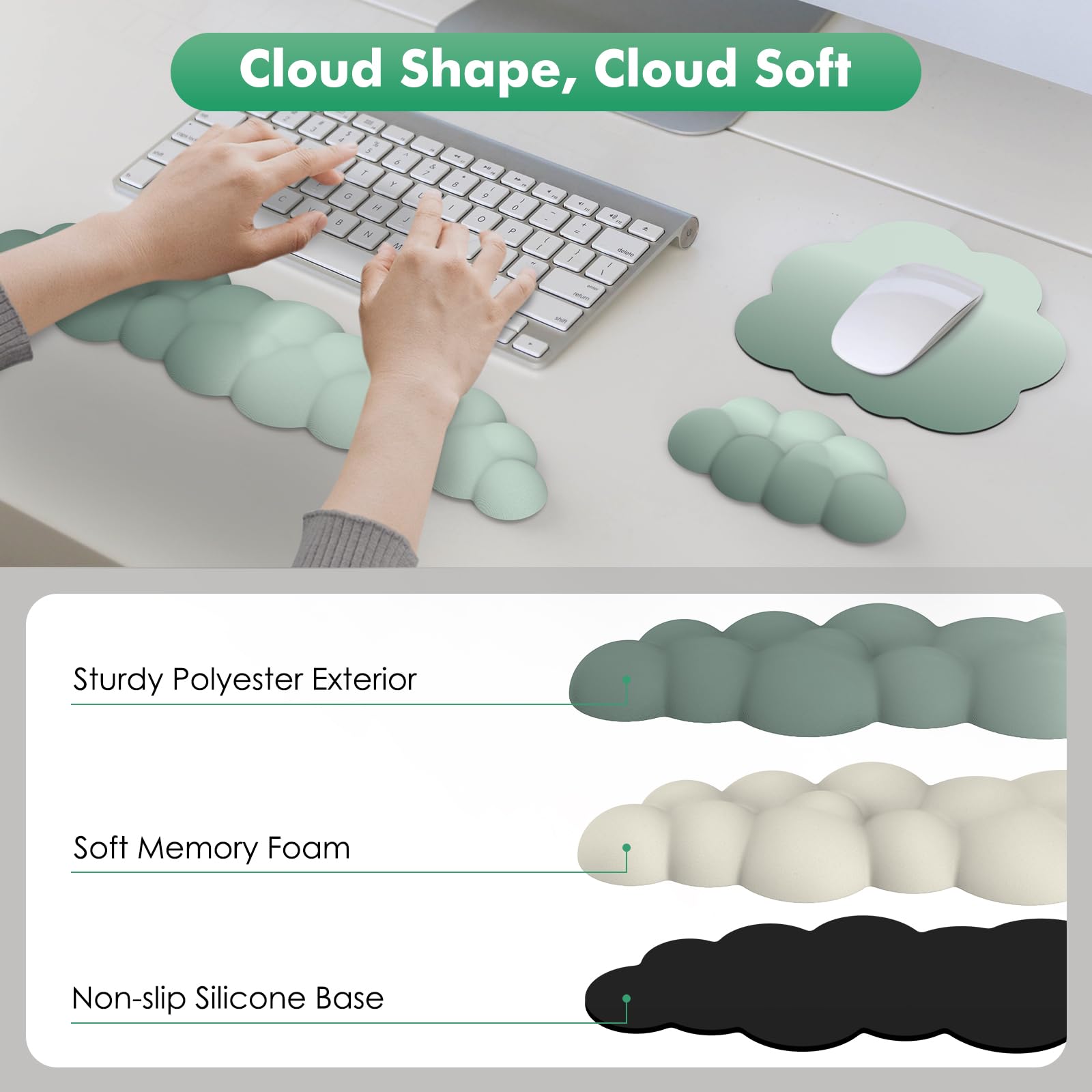 Foto 4 | Set De Reposamuñecas Moko Cloud Para Teclado Y Ratón, Color Verde - Venta Internacional.