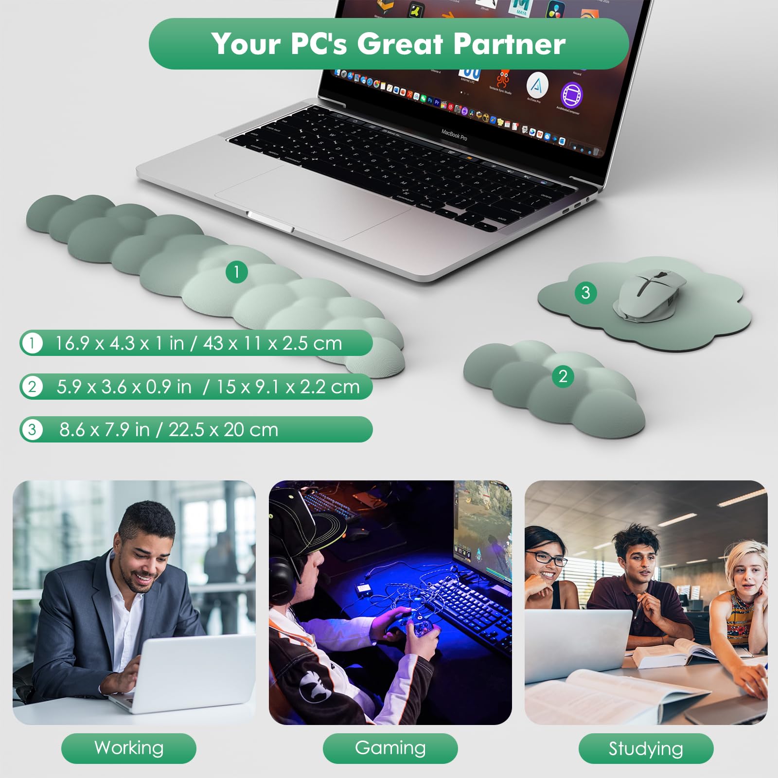 Foto 7 | Set De Reposamuñecas Moko Cloud Para Teclado Y Ratón, Color Verde - Venta Internacional.