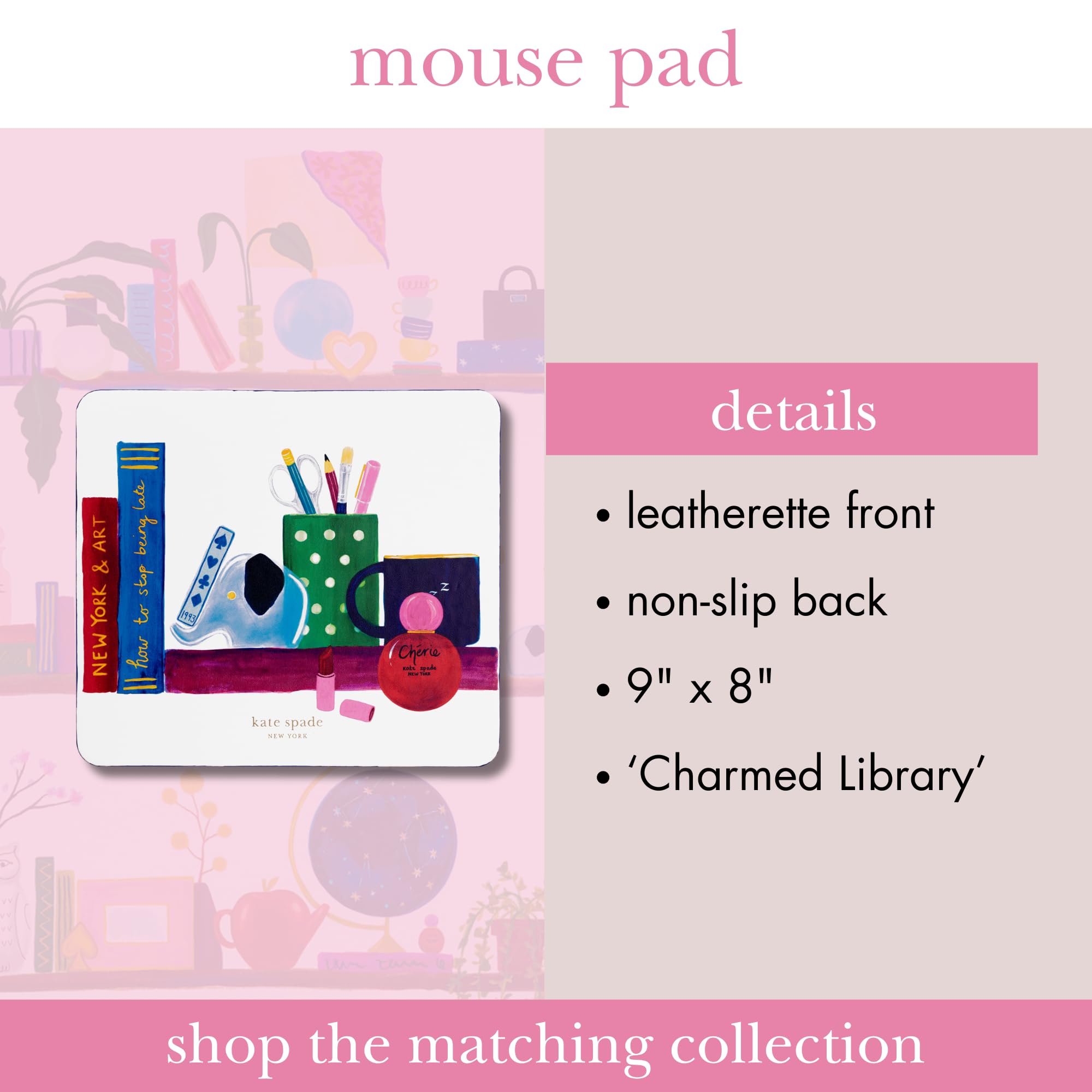Foto 4 pulgar | Alfombrilla De Ratón Kate Spade New York Leatherette Charmed Library - Venta Internacional.