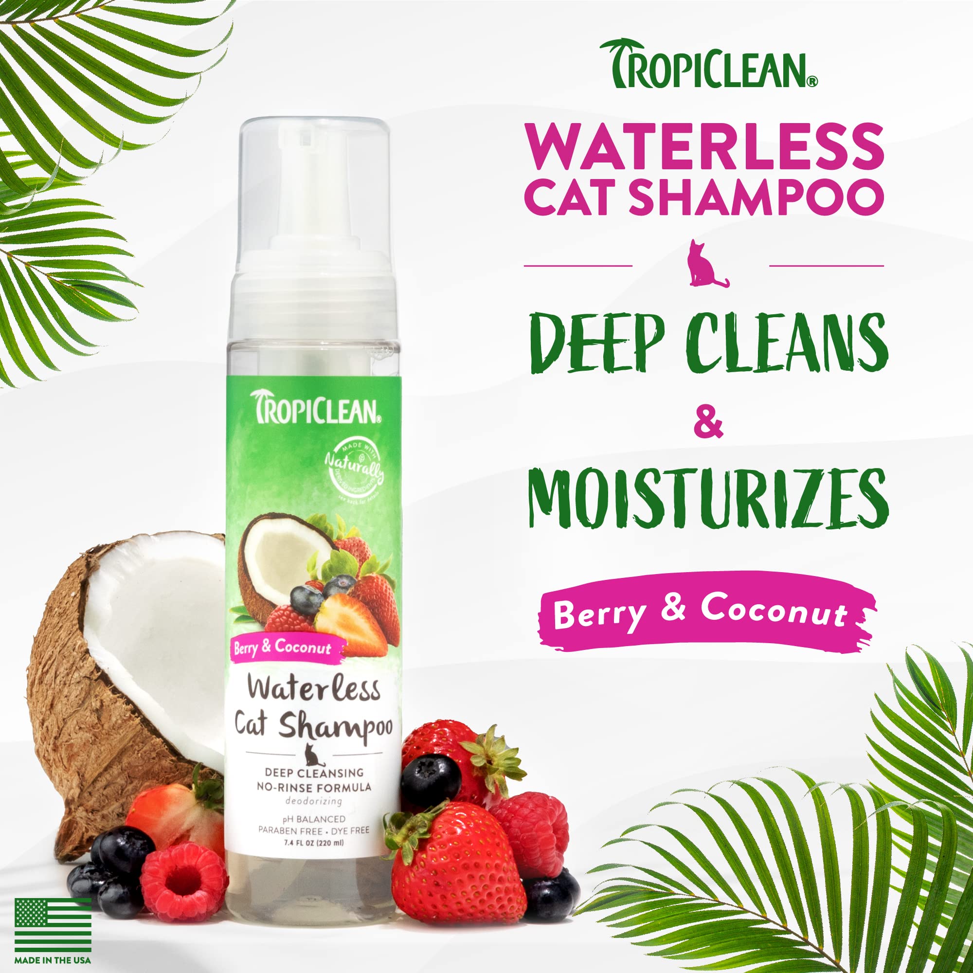 Foto 2 | Champú Sin Agua Para Gatos Tropiclean Berry Coconut, 220 Ml, Ee. Uu. - Venta Internacional.