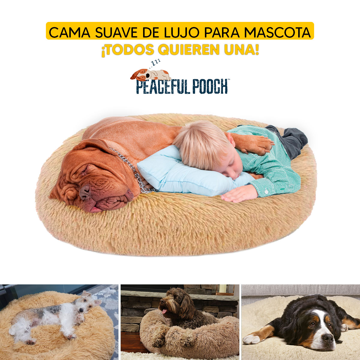 Foto 4 pulgar | Cama para mascotas Perro, Gato con cepillo Tv Ofertas Peaceful Pooch Beige Desmontable con cierre para retiro de fun