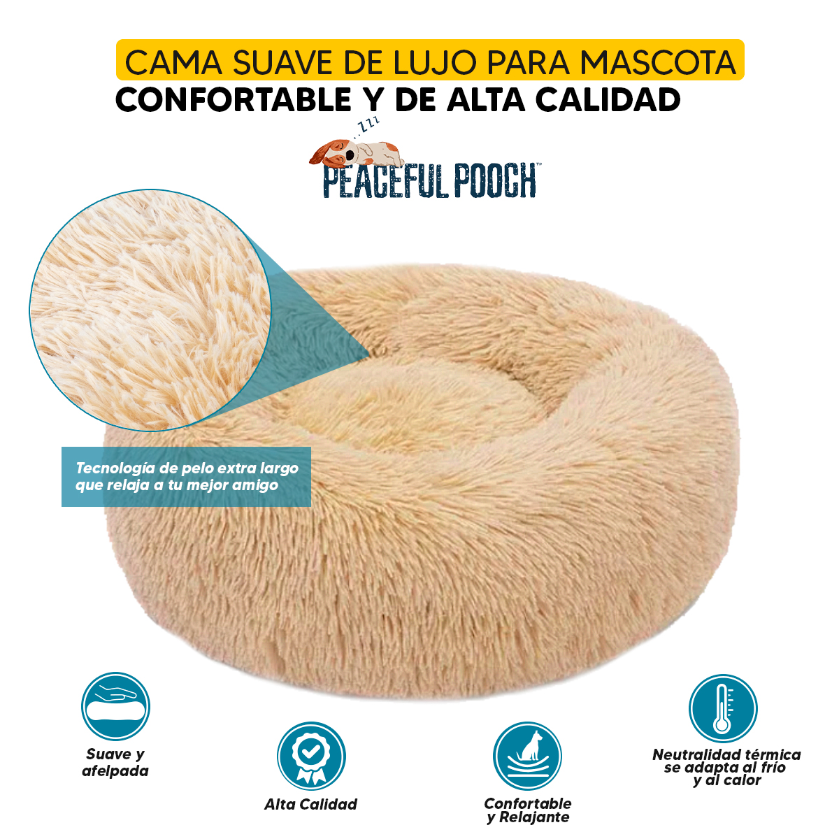 Foto 5 pulgar | Cama para mascotas Perro, Gato con cepillo Tv Ofertas Peaceful Pooch Beige Desmontable con cierre para retiro de fun