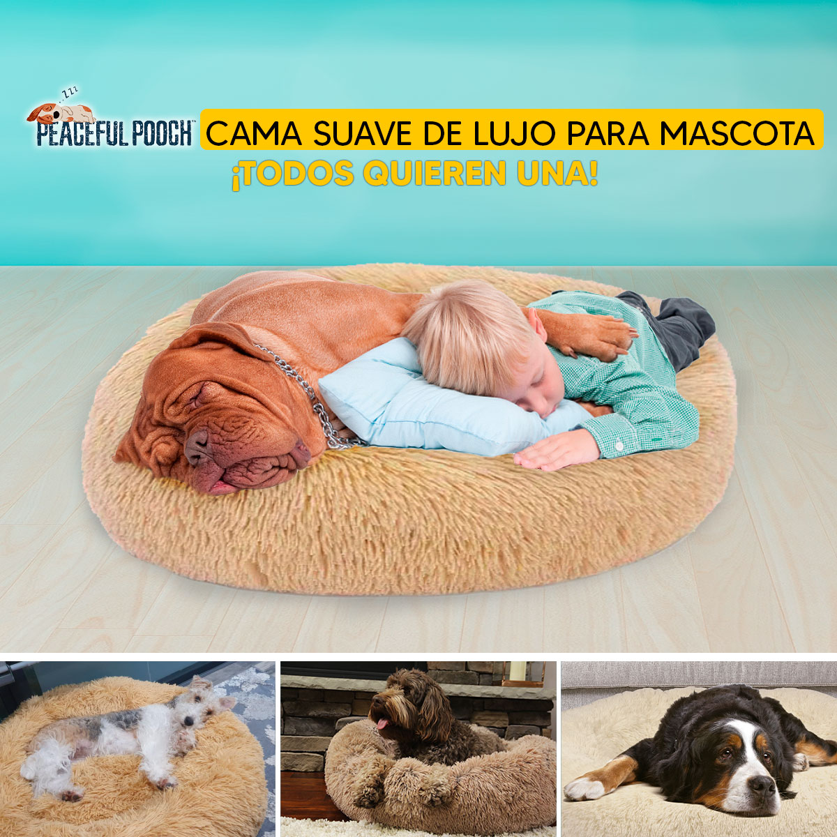 Foto 2 | Cama para mascotas Perro, Gato con cepillo Tv Ofertas Peaceful Pooch Beige Desmontable con cierre para retiro de f