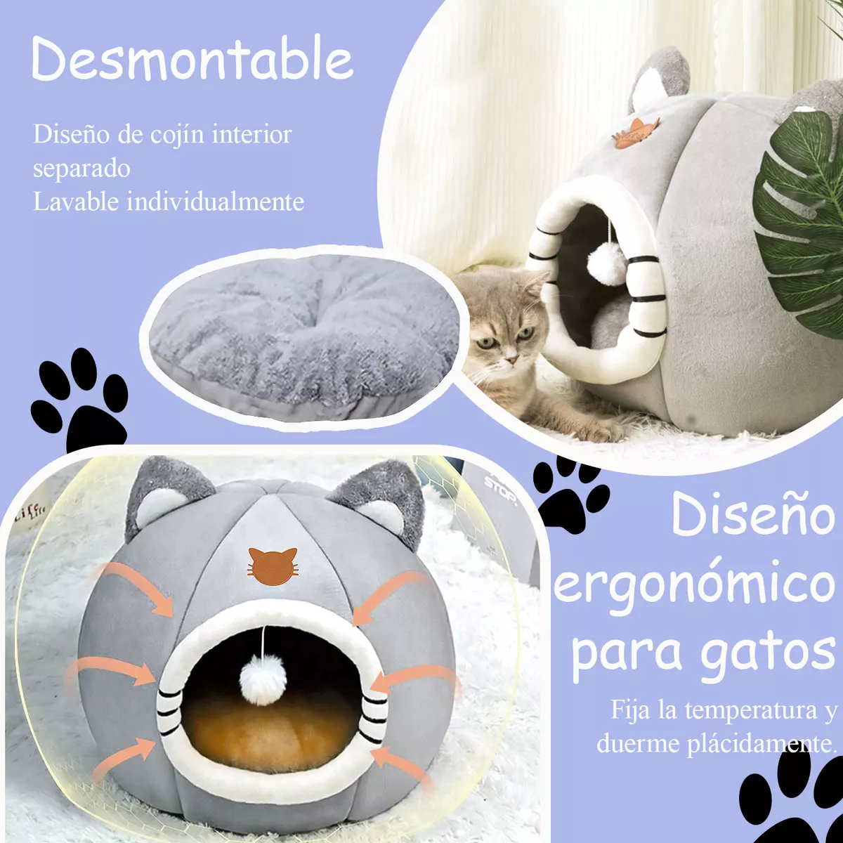 Foto 5 pulgar | Cama 2 En 1 Para Gato Con Cojín Eo Safe Imports Esi-15101 Gris