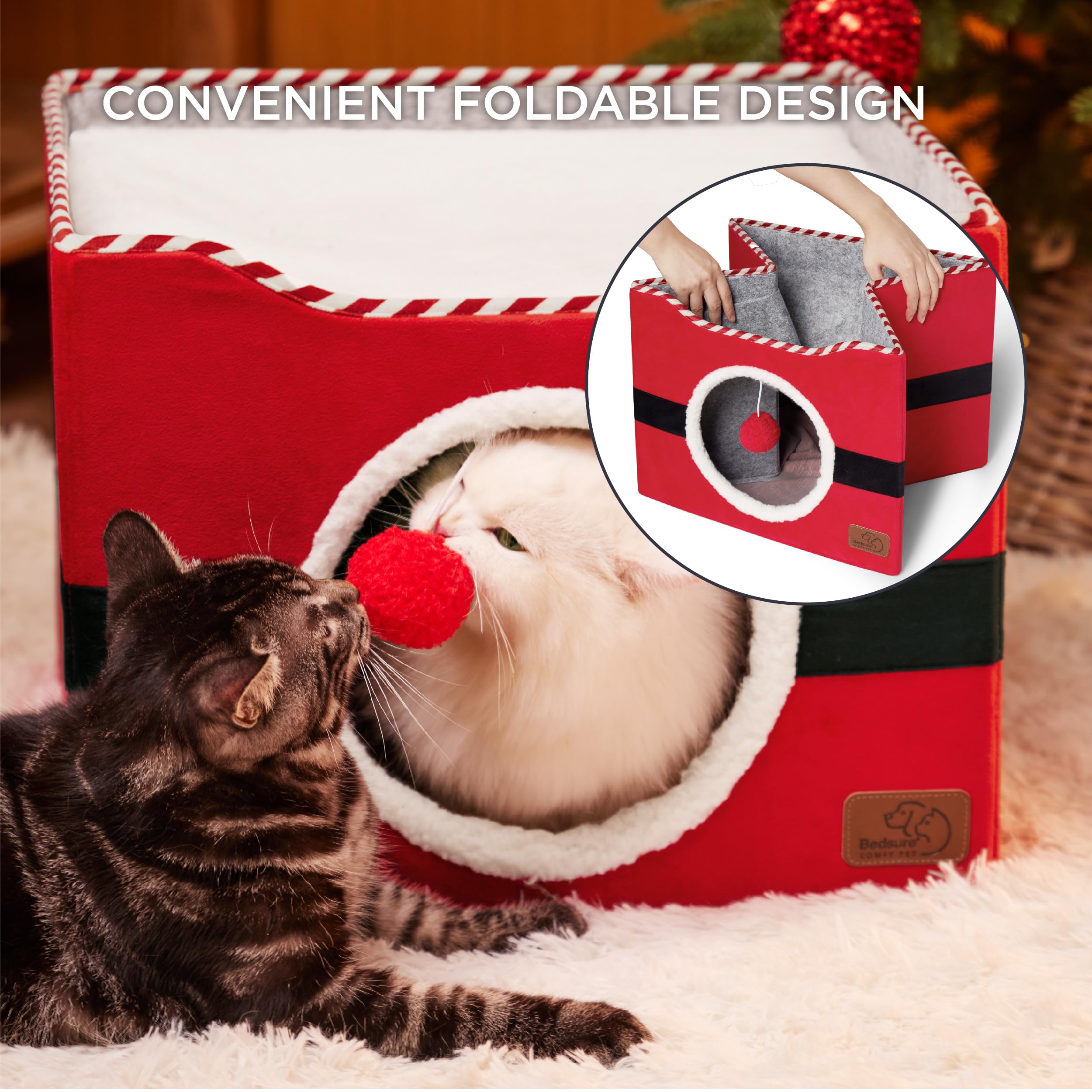 Foto 5 pulgar | Cama Para Gatos Bedsure Para Gatos De Interior Con Bola Esponjosa Roja - Venta Internacional.