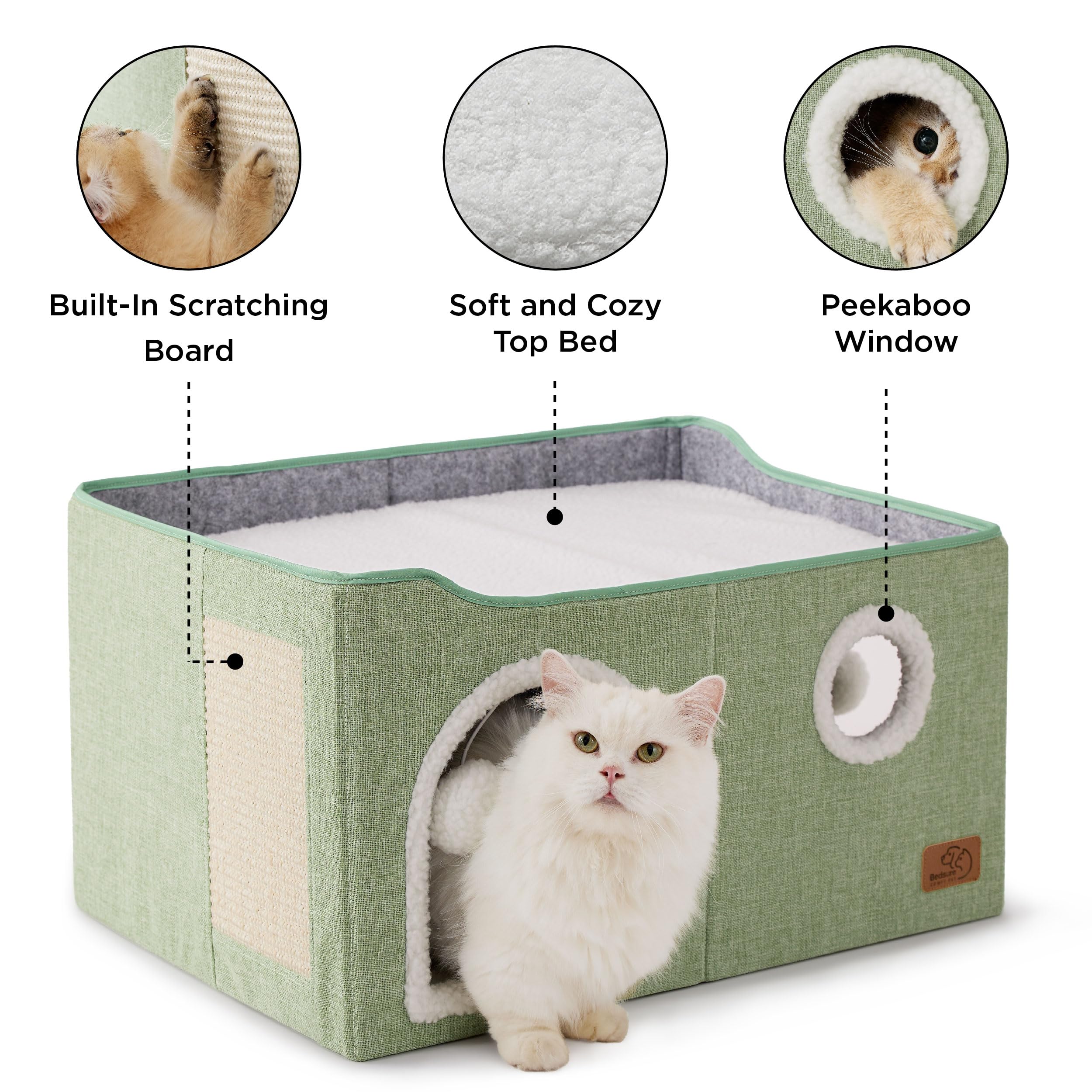 Foto 5 pulgar | Cama Cat House Extra Ancha Para Gatos De Interior, Color Verde - Venta Internacional.