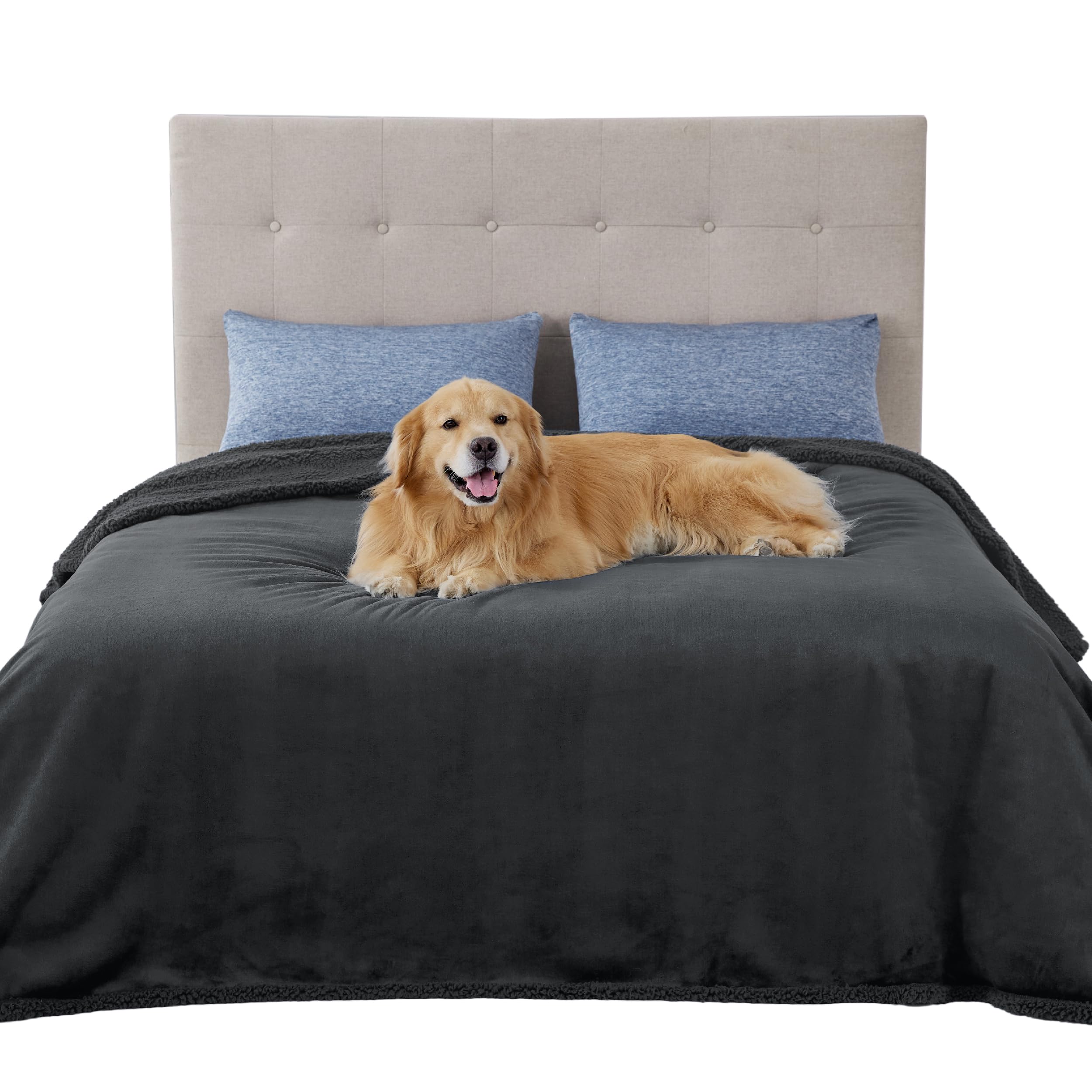 Manta Impermeable Para Cama, Forro Polar Sherpa, Gris Y Negro - Venta Internacional.