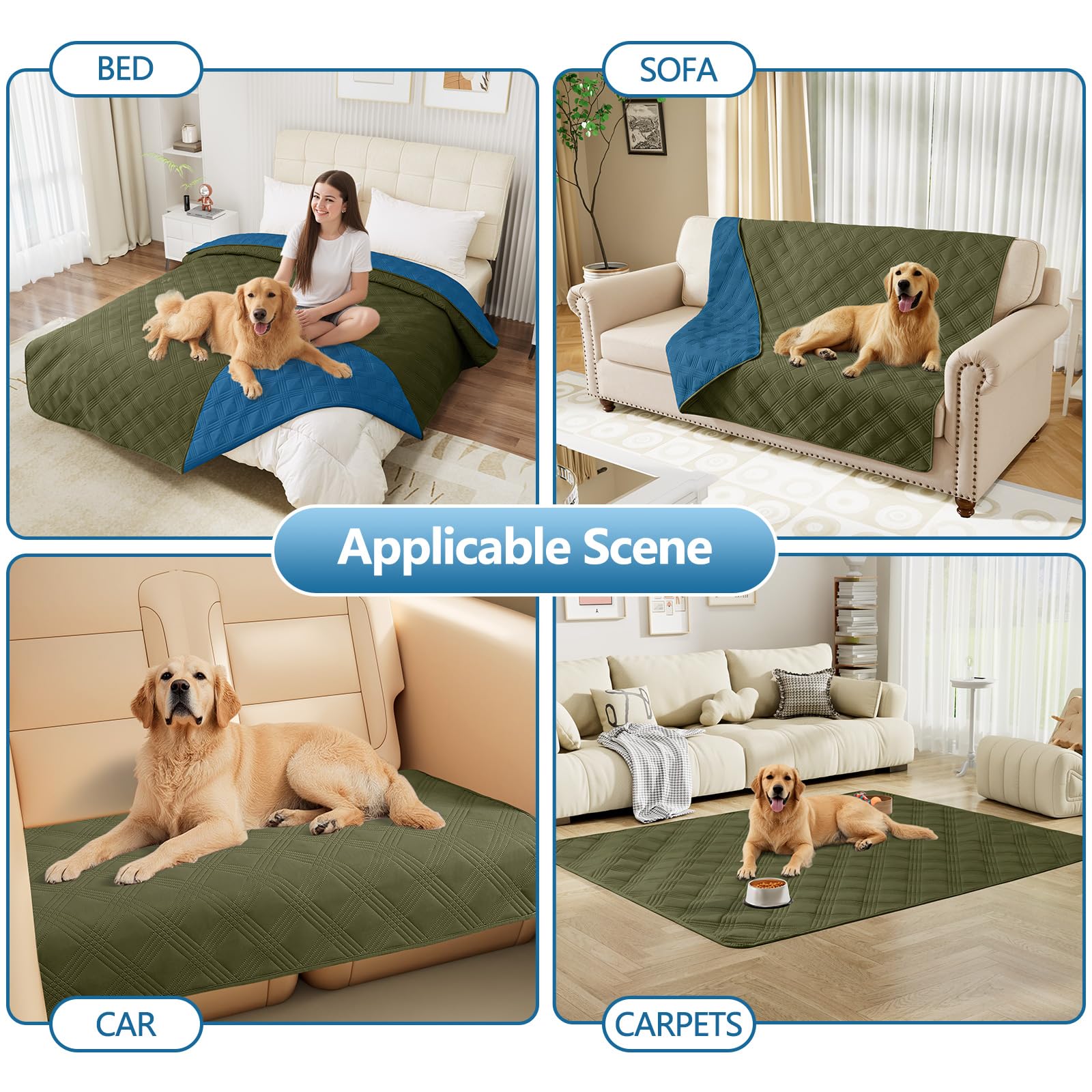 Foto 6 | Manta Impermeable Para Perros Hyha, Cama Reversible Para Mascotas, Color Verde Y Azul Marino - Venta Internacional.