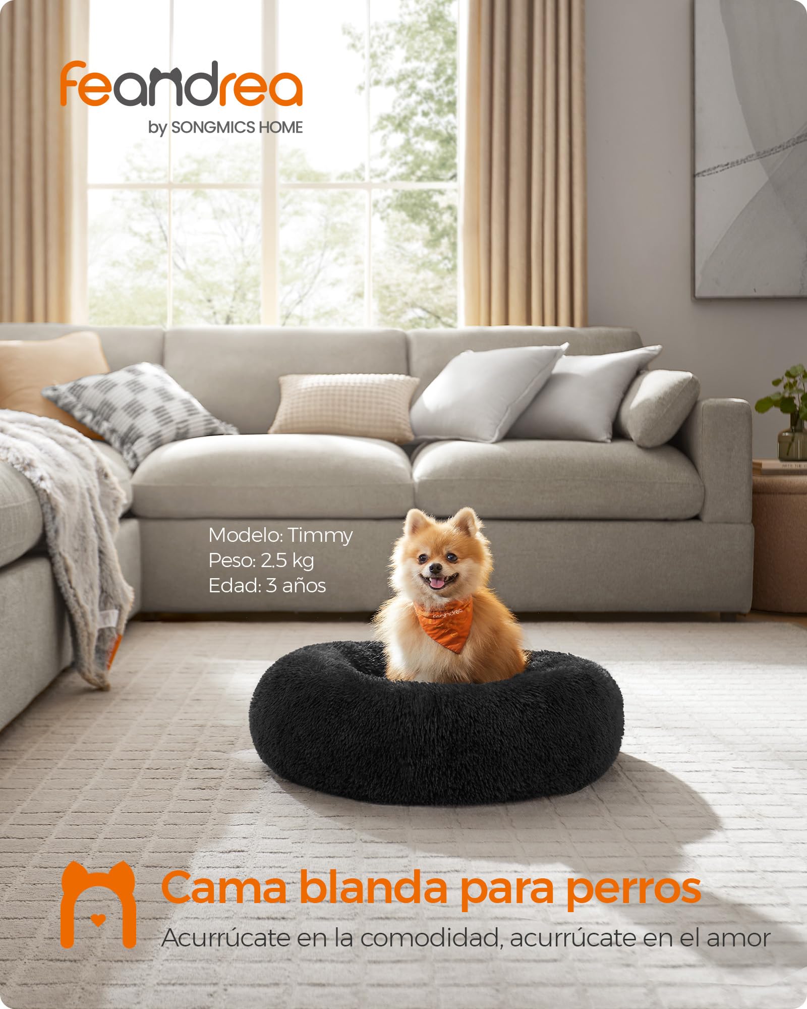 Foto 3 pulgar | Cama para Mascotas Feandrea para Perros y Gatos 60 cm de Diámetro Felpa Negra