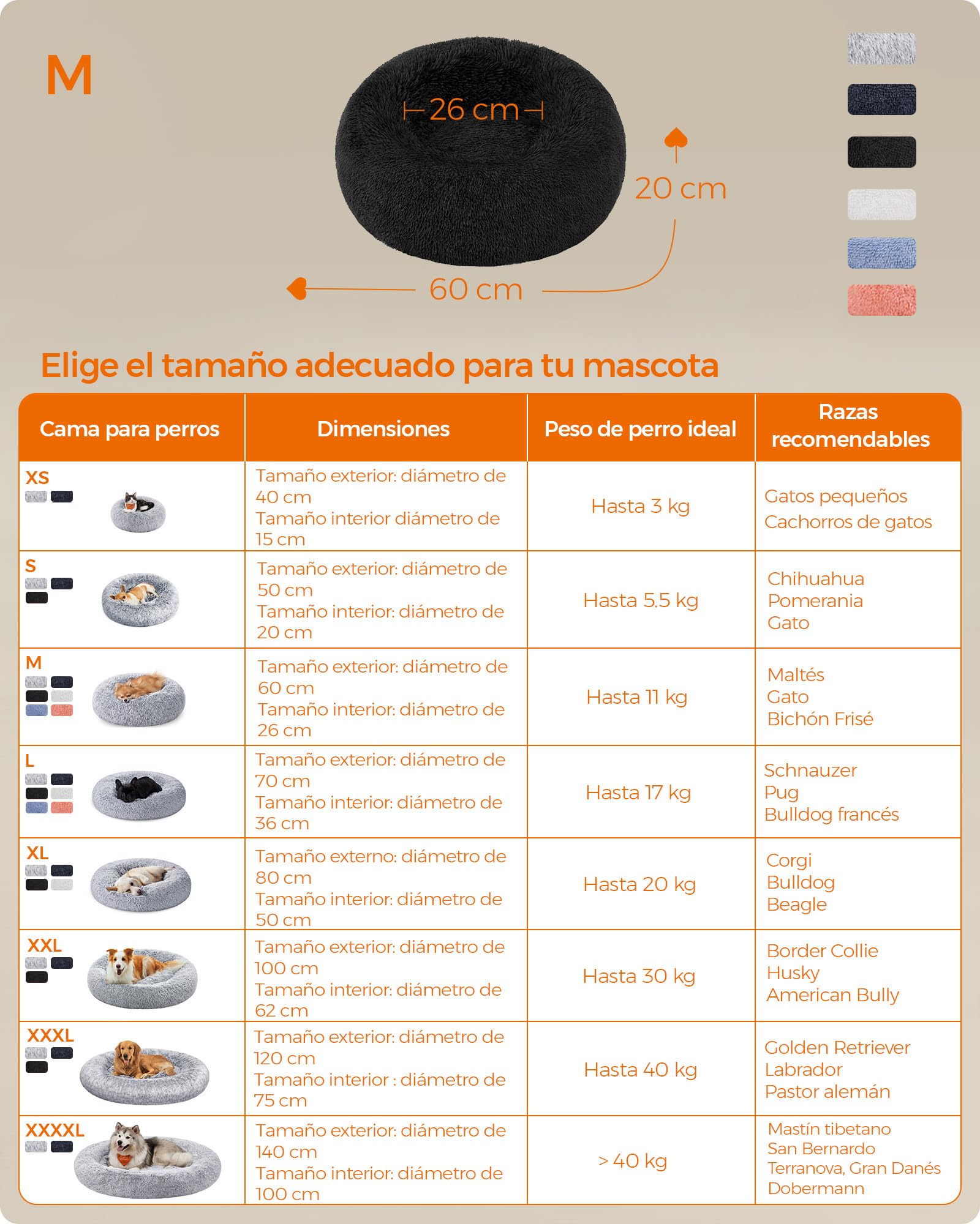 Foto 5 pulgar | Cama para Mascotas Feandrea para Perros y Gatos 60 cm de Diámetro Felpa Negra