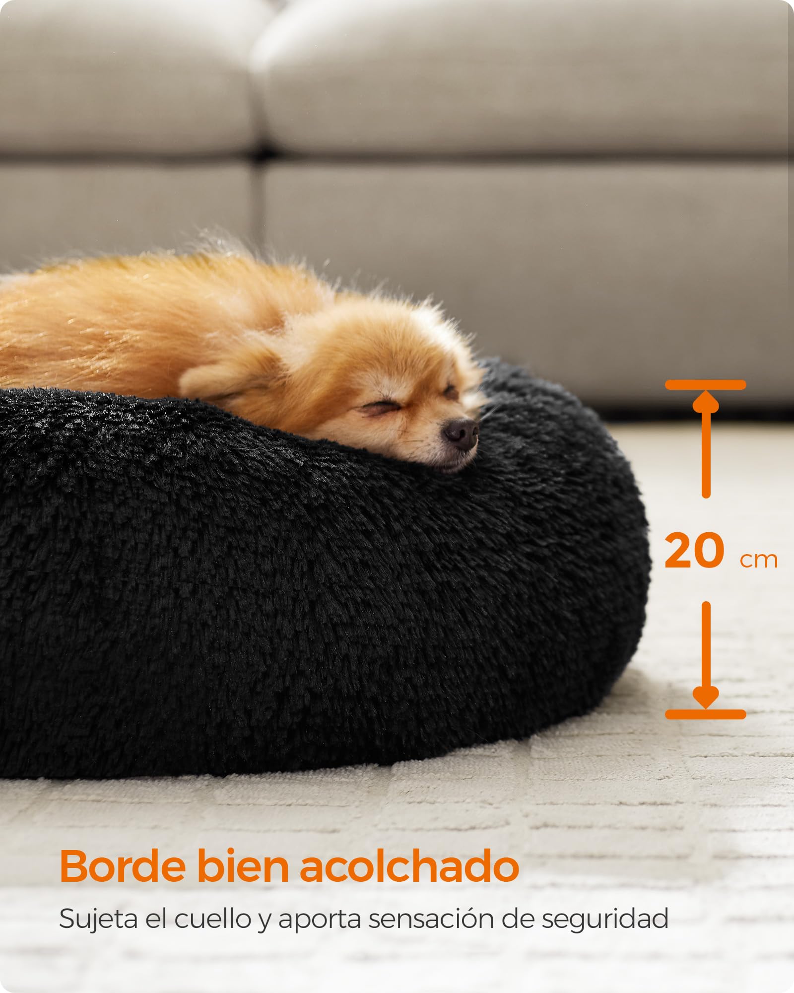 Foto 5 | Cama para Mascotas Feandrea para Perros y Gatos 60 cm de Diámetro Felpa Negra