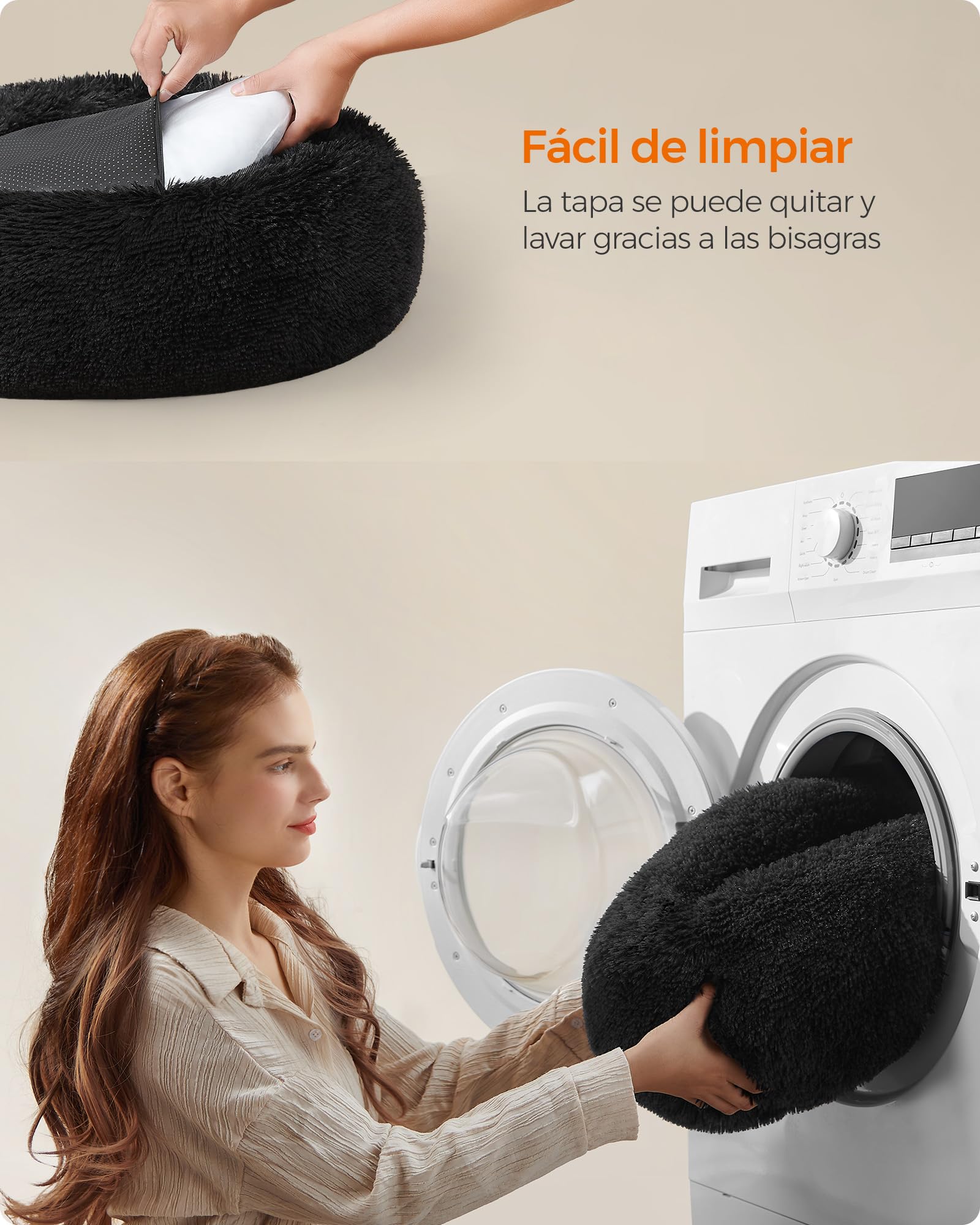 Foto 6 | Cama para Mascotas Feandrea para Perros y Gatos 60 cm de Diámetro Felpa Negra