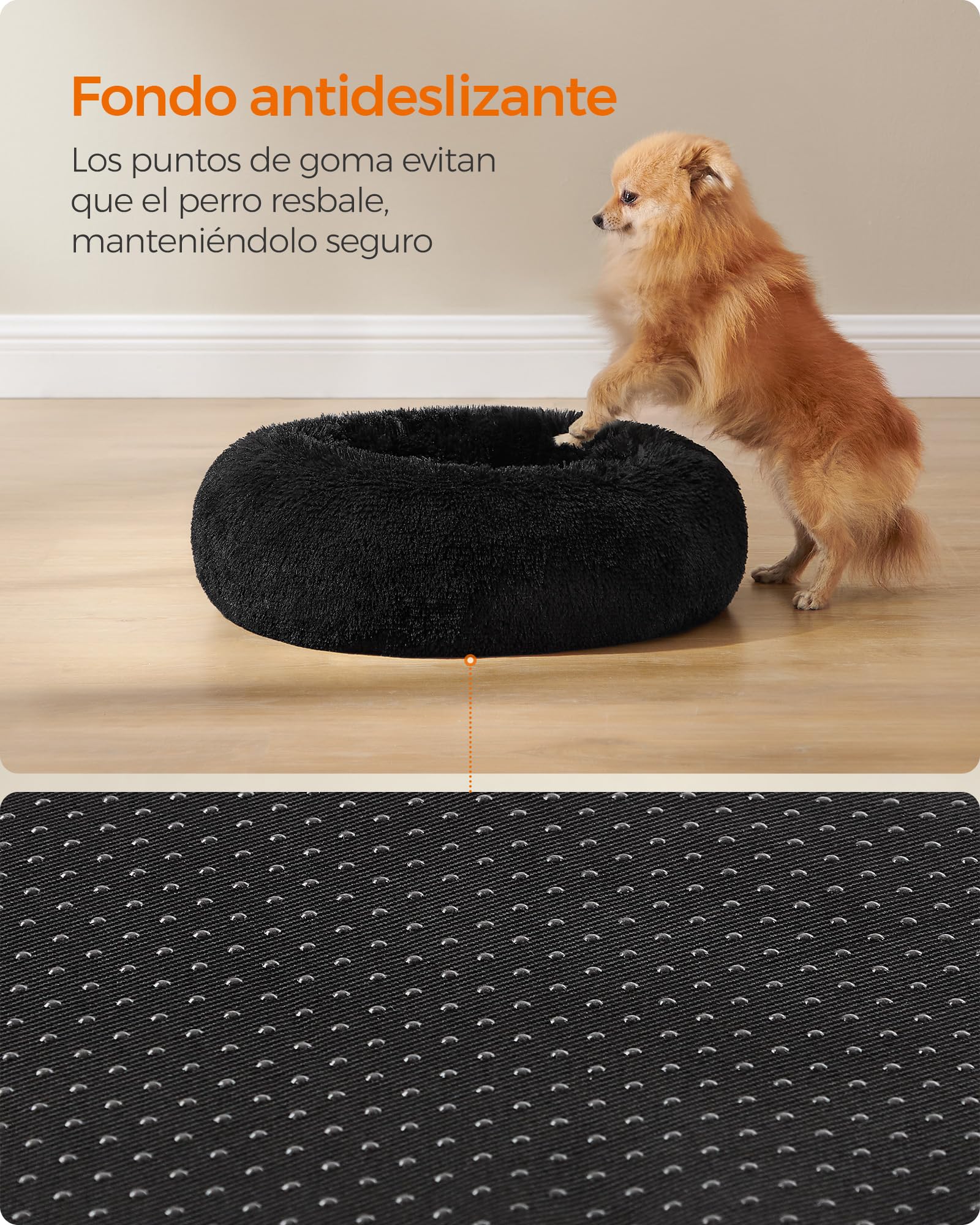 Foto 7 | Cama para Mascotas Feandrea para Perros y Gatos 60 cm de Diámetro Felpa Negra