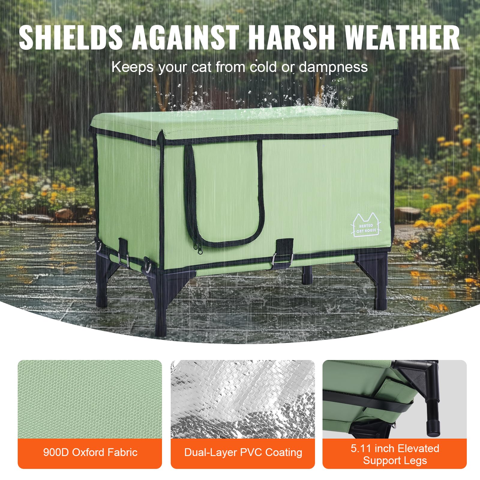 Foto 5 pulgar | Tela Oxford Vevor Elevated Heated 900d De Cat House, Color Verde Claro - Venta Internacional.