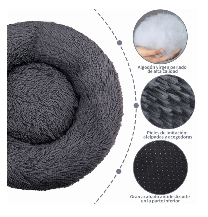 Foto 4 pulgar | Cama De Felpa, Cama Para Perro Y Gatodiámetro 60cm Gris