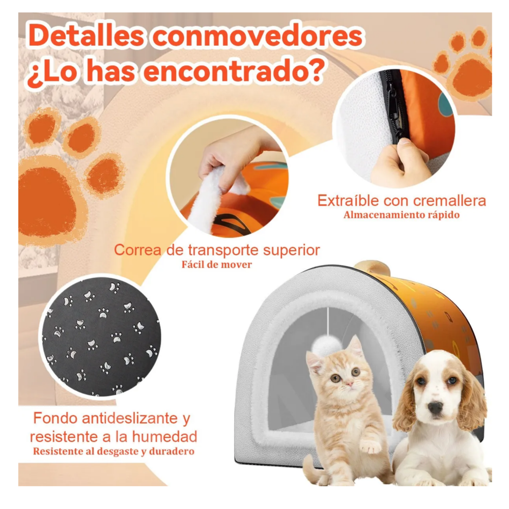 Foto 3 | 2 En 1 Cama Cueva Y Casa Para Gato Perro Cachorro Con Cojín Belug,  Gris Naranja