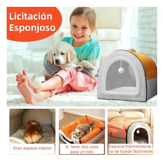 Foto 5 | 2 En 1 Cama Cueva Y Casa Para Gato Perro Cachorro Con Cojín Belug, Gris Naranja