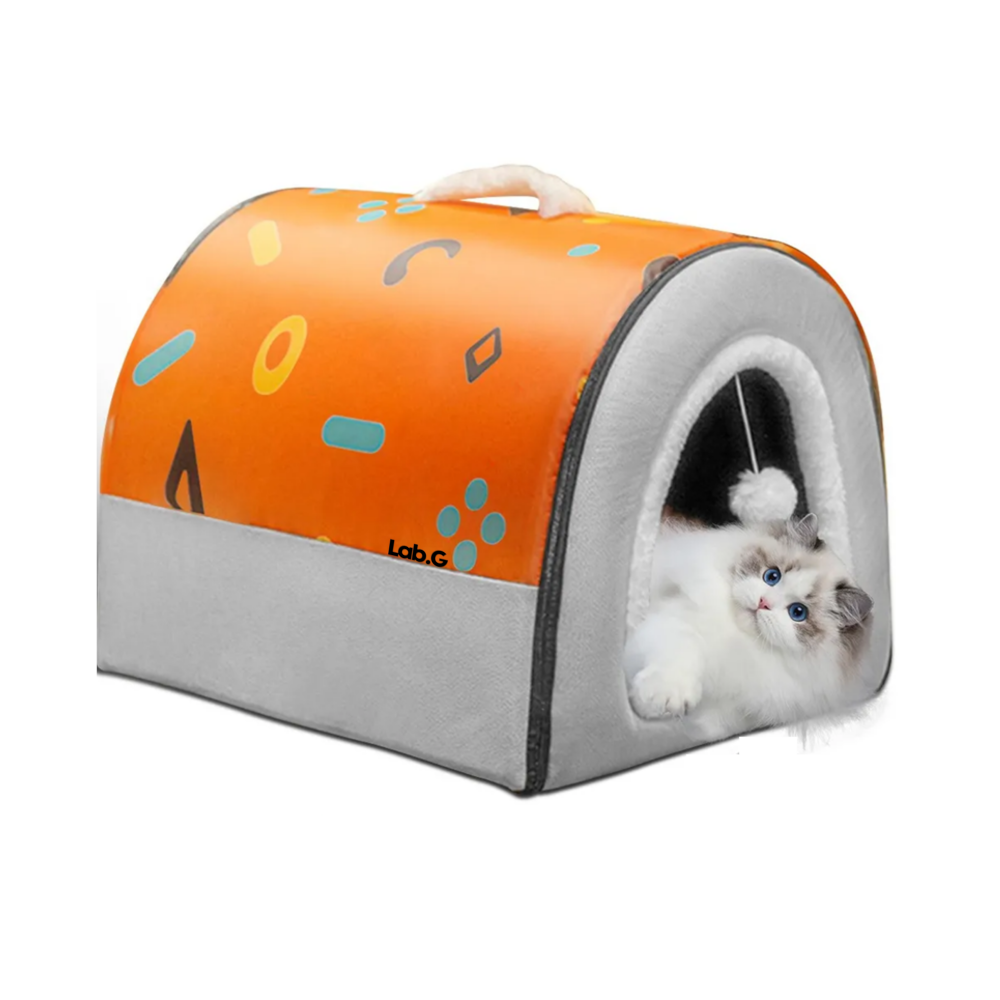 2 En 1 Cama Cueva Y Casa Para Gato Perro Cachorro Con Cojín Lab.g,  Gris Naranja