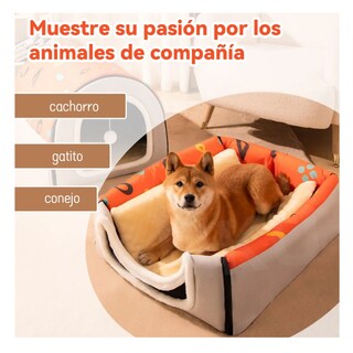 Foto 2 | 2 En 1 Cama Cueva Y Casa Para Gato Perro Cachorro Con Cojín Lab.g, Gris Naranja