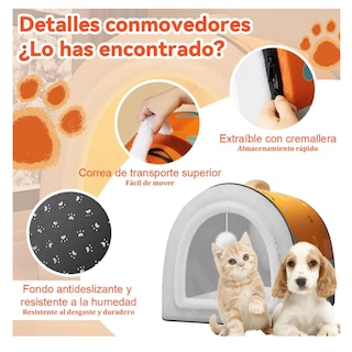 Foto 3 | 2 En 1 Cama Cueva Y Casa Para Gato Perro Cachorro Con Cojín Lab.g, Gris Naranja