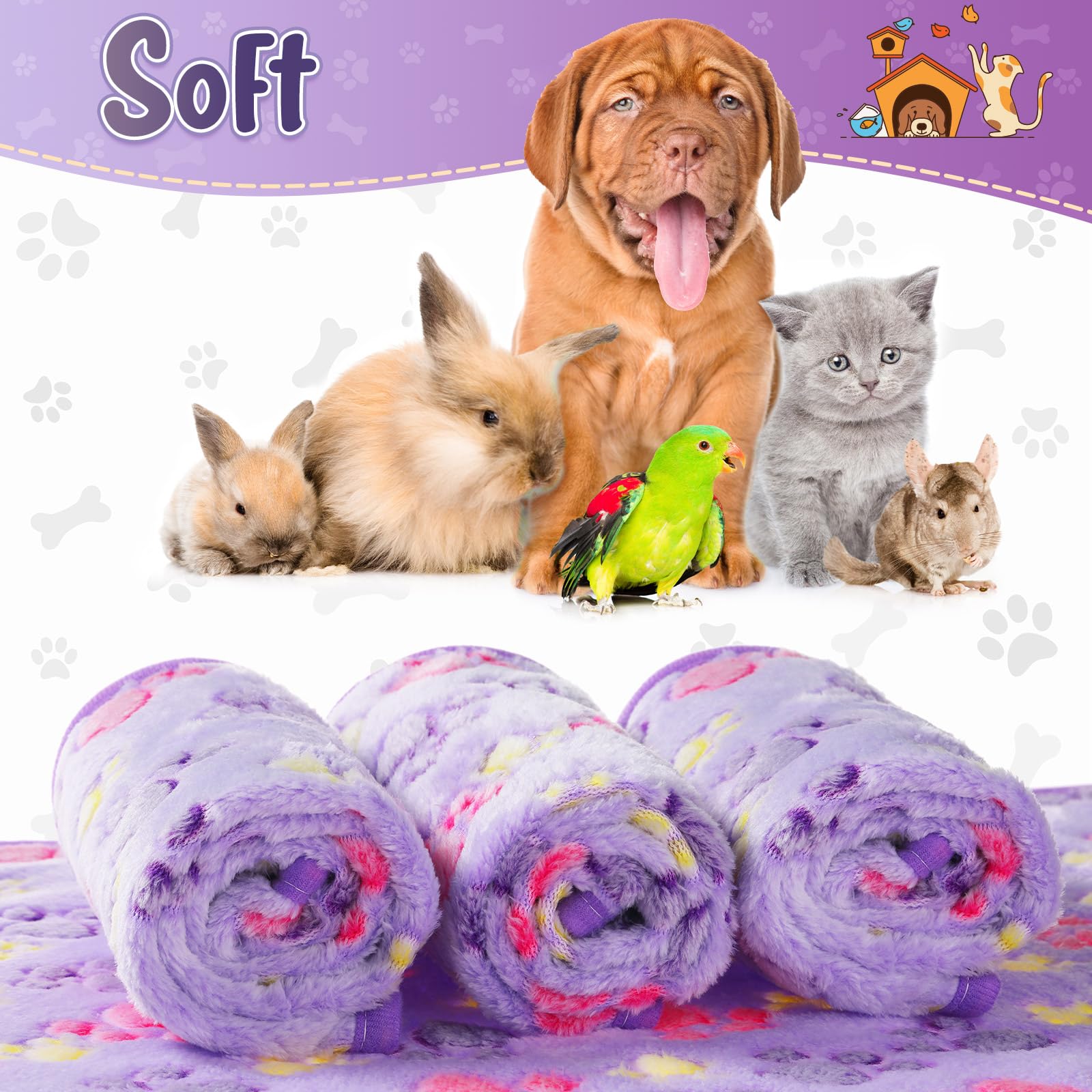 Foto 5 pulgar | Manta Polar Con Estampado De Patas Y Tatuajes Para Mascotas, Cachorros Y Gatos, Color Morado - Venta Internacional.