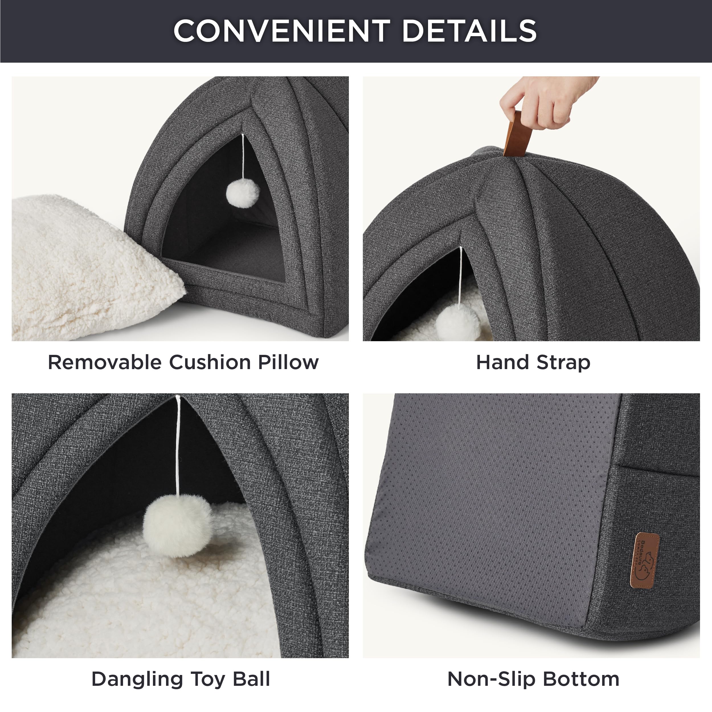 Foto 7 pulgar | Cat Bed Bedsure 2 En 1 Cat Cave House, Tienda De Campaña Con Almohada, Gris Oscuro - Venta Internacional.