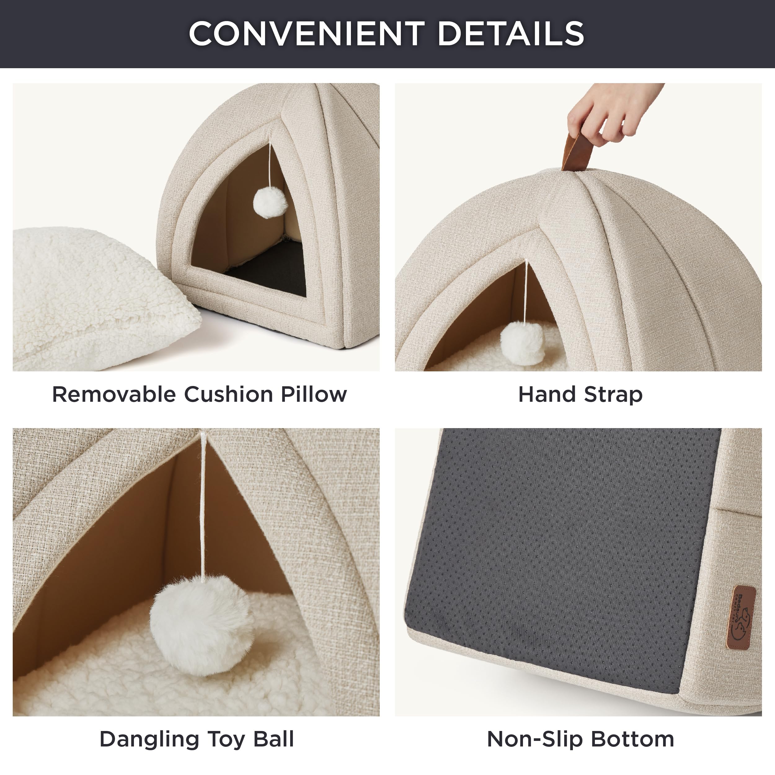 Foto 7 pulgar | Cat Bed Bedsure 2 En 1 Cat Cave House, Tienda De Campaña Con Almohada, Color Beige - Venta Internacional.