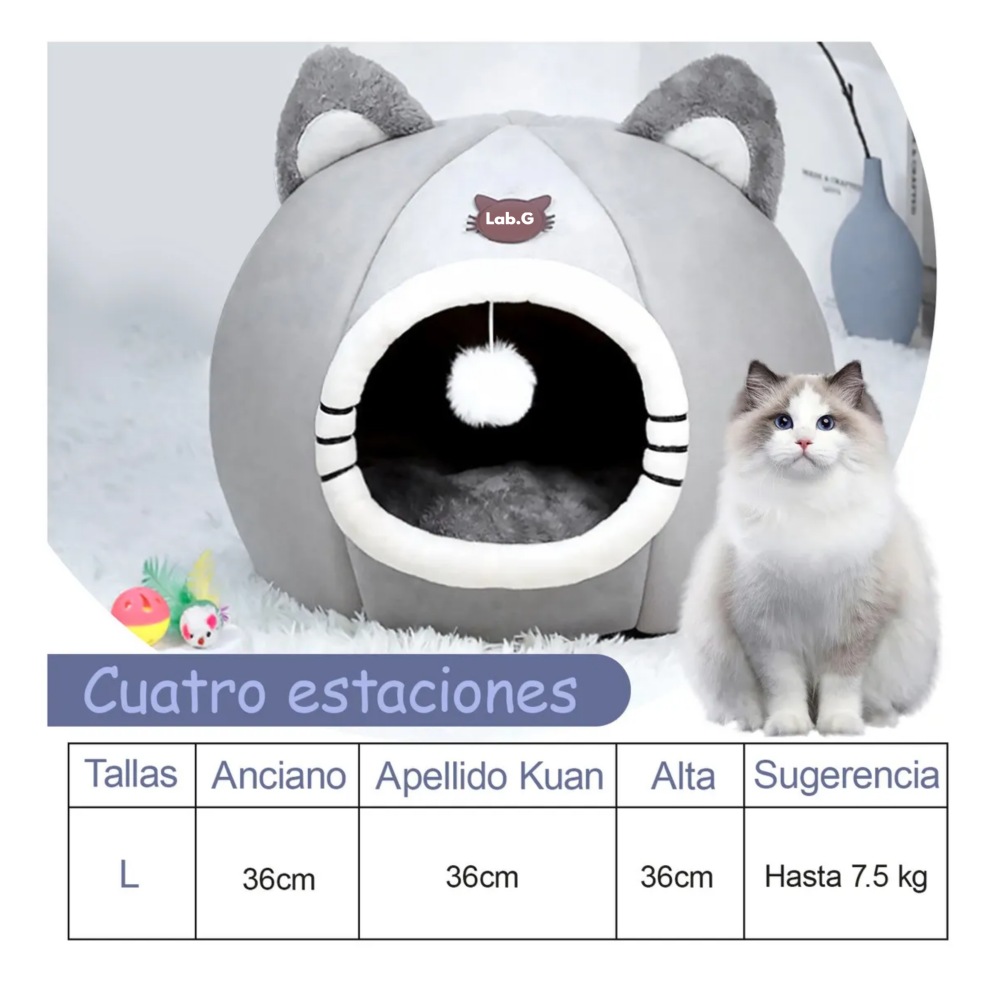Foto 3 pulgar | 2 En 1 Cama Cueva Y Casa Para Gato Perro Cachorro Con Cojín Lab.g, Gris