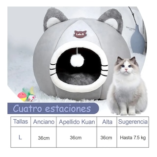 Foto 2 | 2 En 1 Cama Cueva Y Casa Para Gato Perro Cachorro Con Cojín Lab.g, Gris