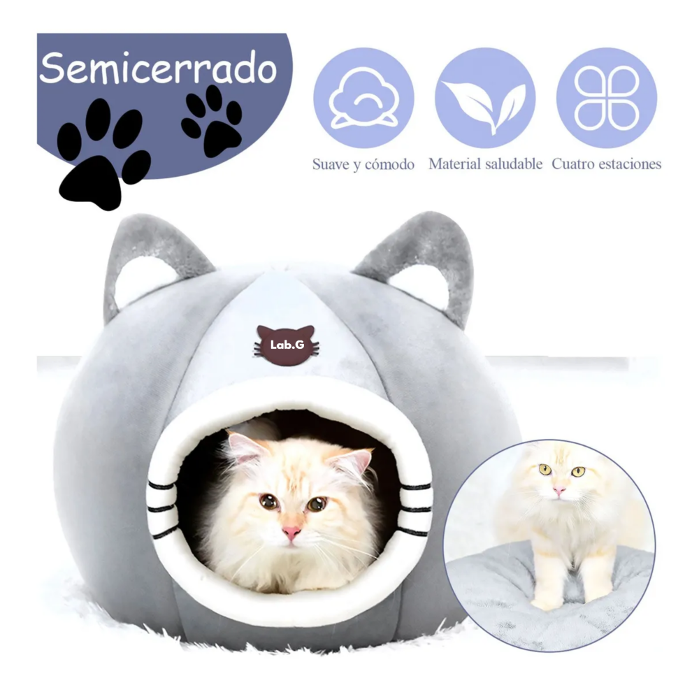 Foto 4 pulgar | 2 En 1 Cama Cueva Y Casa Para Gato Perro Cachorro Con Cojín Lab.g, Gris