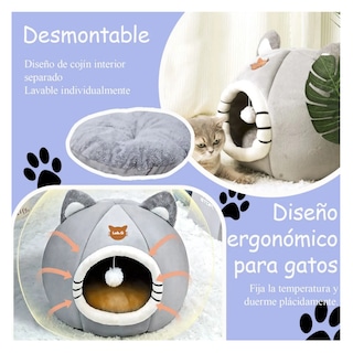 Foto 4 | 2 En 1 Cama Cueva Y Casa Para Gato Perro Cachorro Con Cojín Lab.g, Gris