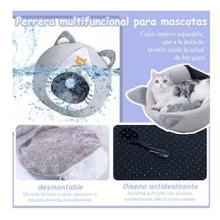 Foto 5 | 2 En 1 Cama Cueva Y Casa Para Gato Perro Cachorro Con Cojín Lab.g, Gris