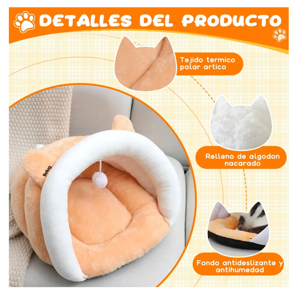 Foto 4 pulgar | Casa Gatos Con Cama Plegable Para Mascota Cuatro Estaciones Belug, Naranja Blanco