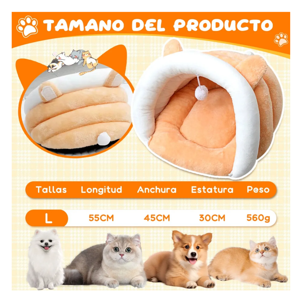 Foto 5 pulgar | Casa Gatos Con Cama Plegable Para Mascota Cuatro Estaciones Belug, Naranja Blanco