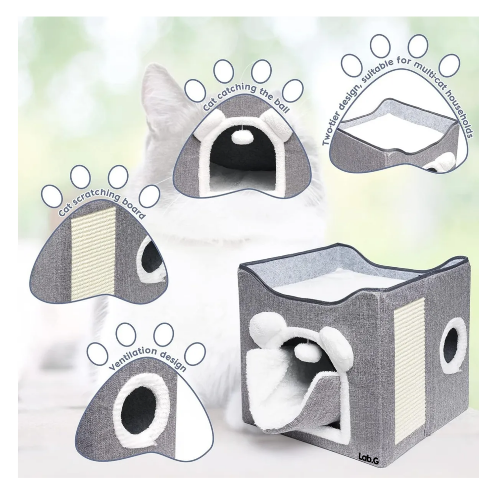Foto 3 | Casa Y Cama Plegable Para Gato Con Cojín Suave Bola De Pelo Lab.g,  Gris Blanco