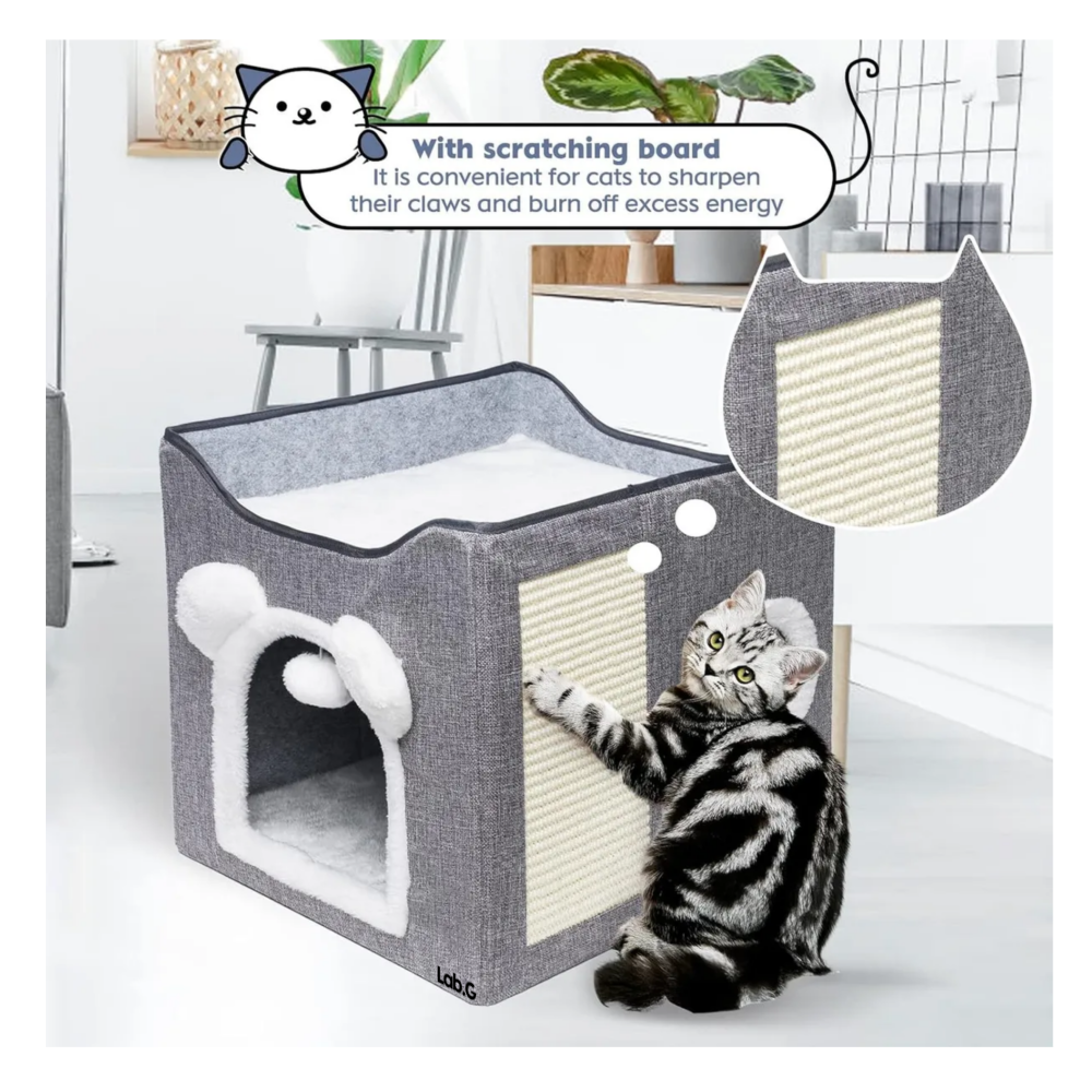 Foto 5 pulgar | Casa Y Cama Plegable Para Gato Con Cojín Suave Bola De Pelo Lab.g,  Gris Blanco