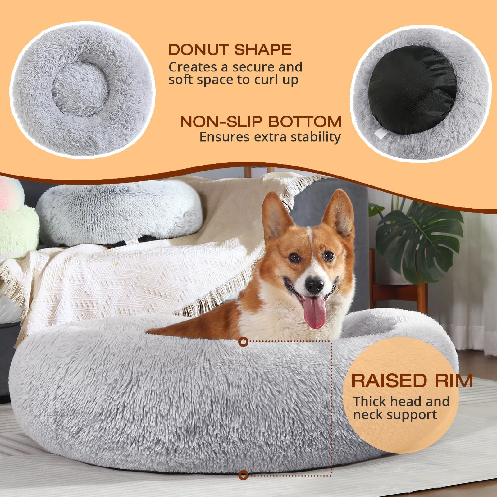 Foto 6 pulgar | Cama Para Perros Jollyvogue Calming Donut De Felpa Para Perros Pequeños - Venta Internacional.